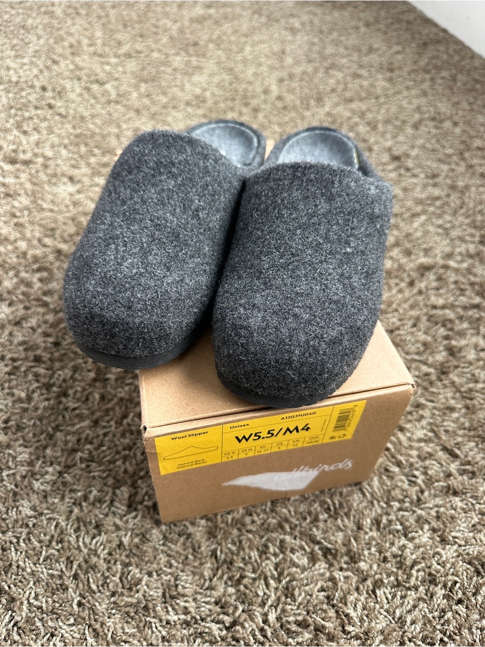 NIB Allbirds Wool Slipper Clogs in Natural Black M4/W5.5